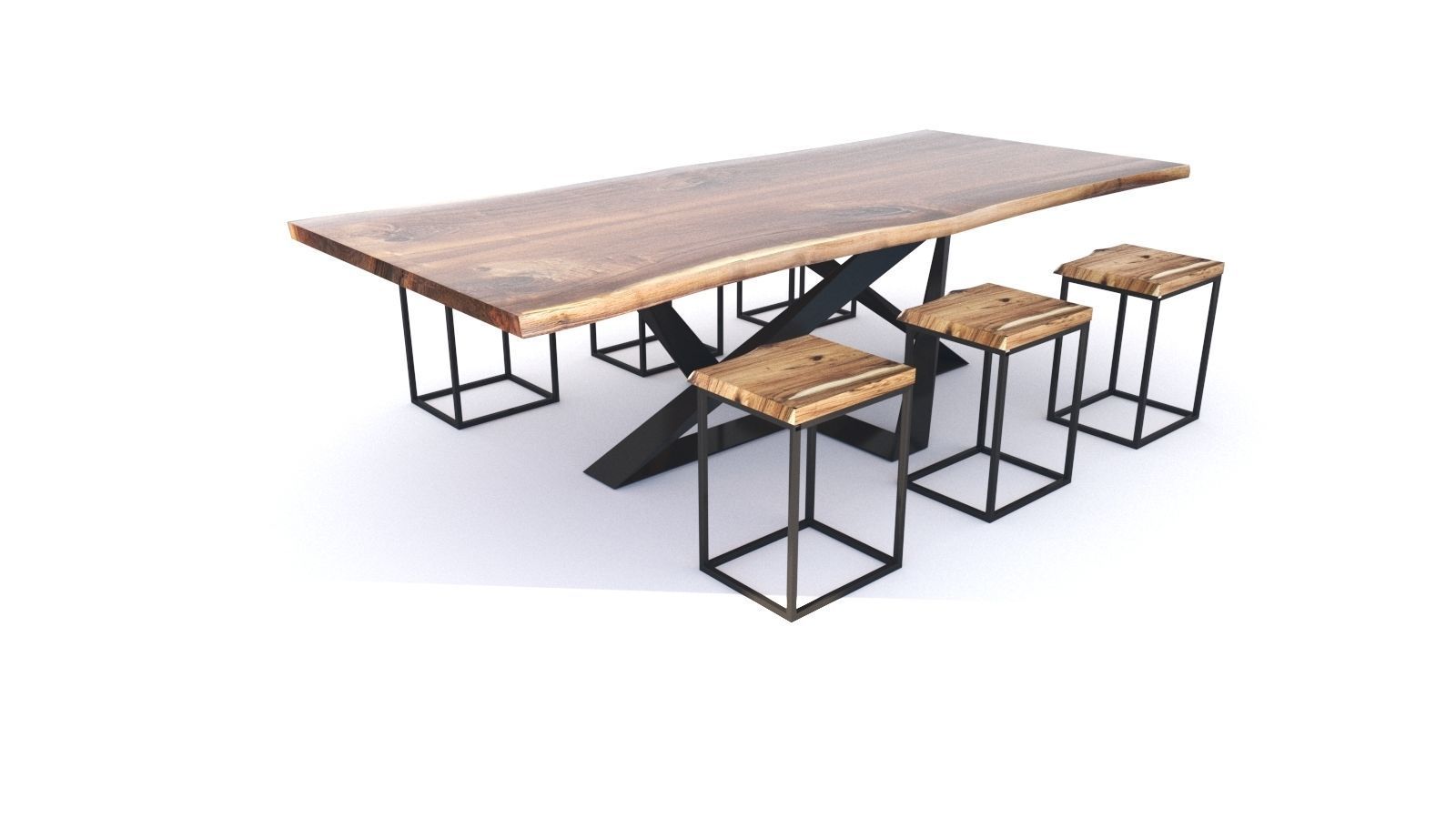 Modern Natural Table Set 3D model_1
