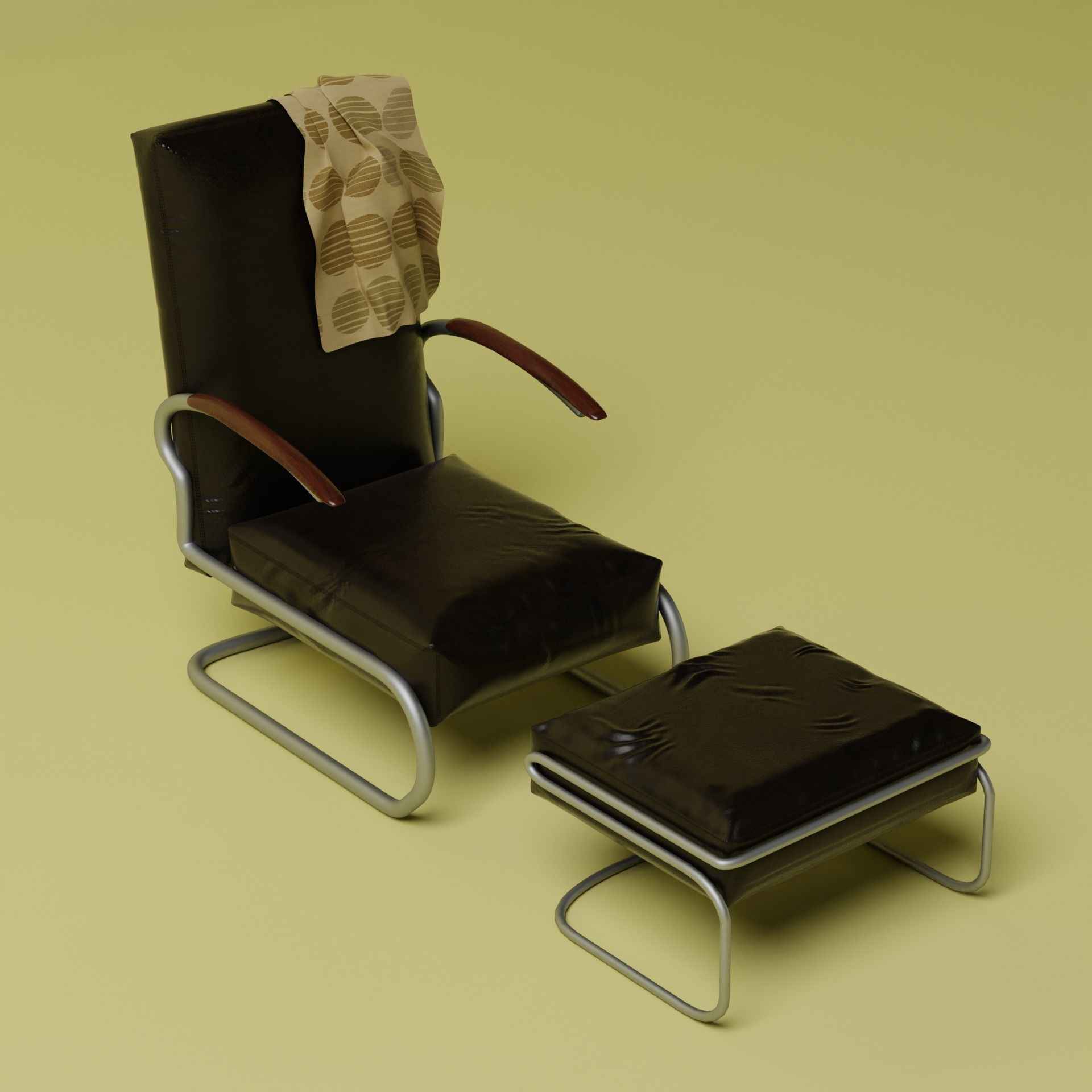 Leather chair with footstool 3D model_3