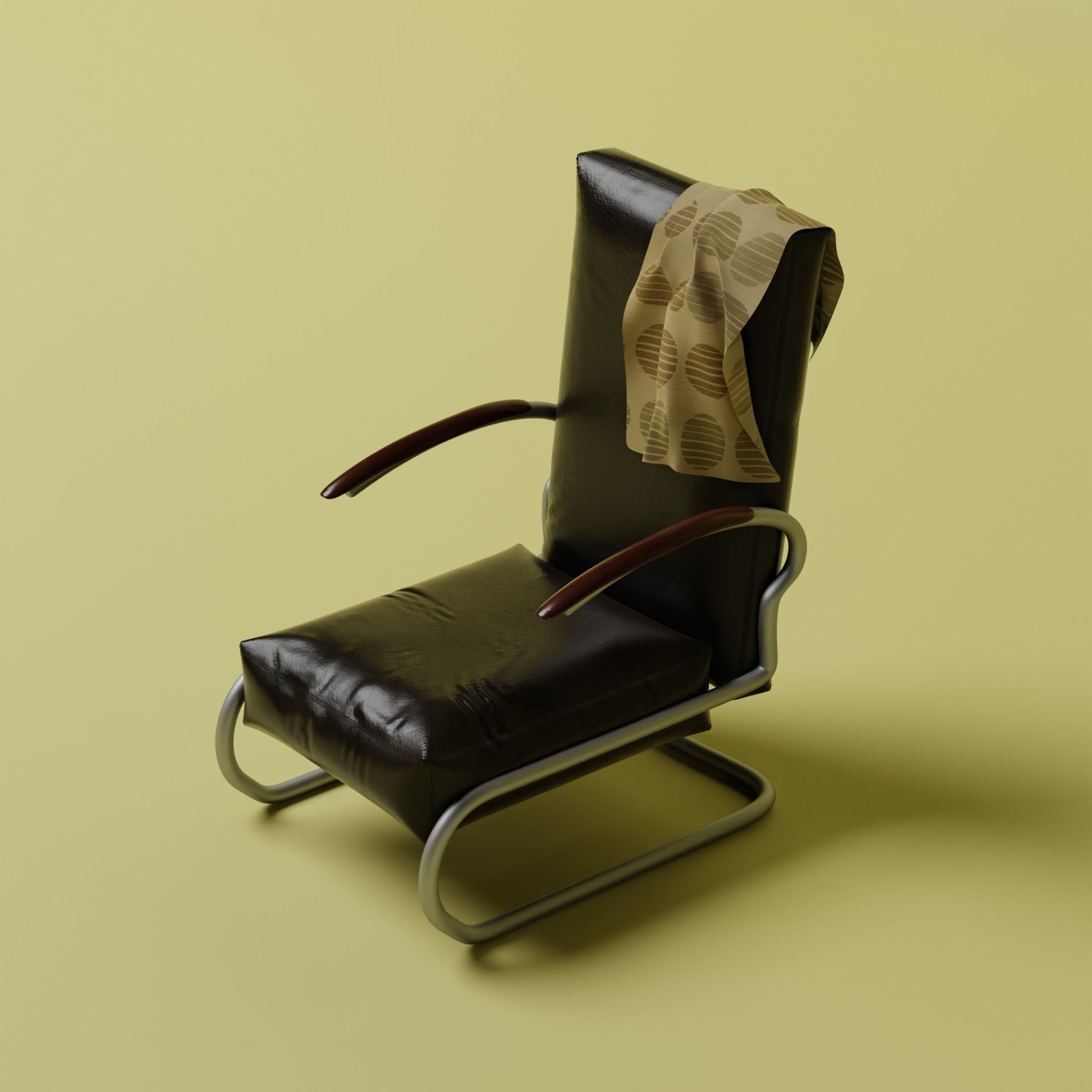 Leather chair with footstool 3D model_1