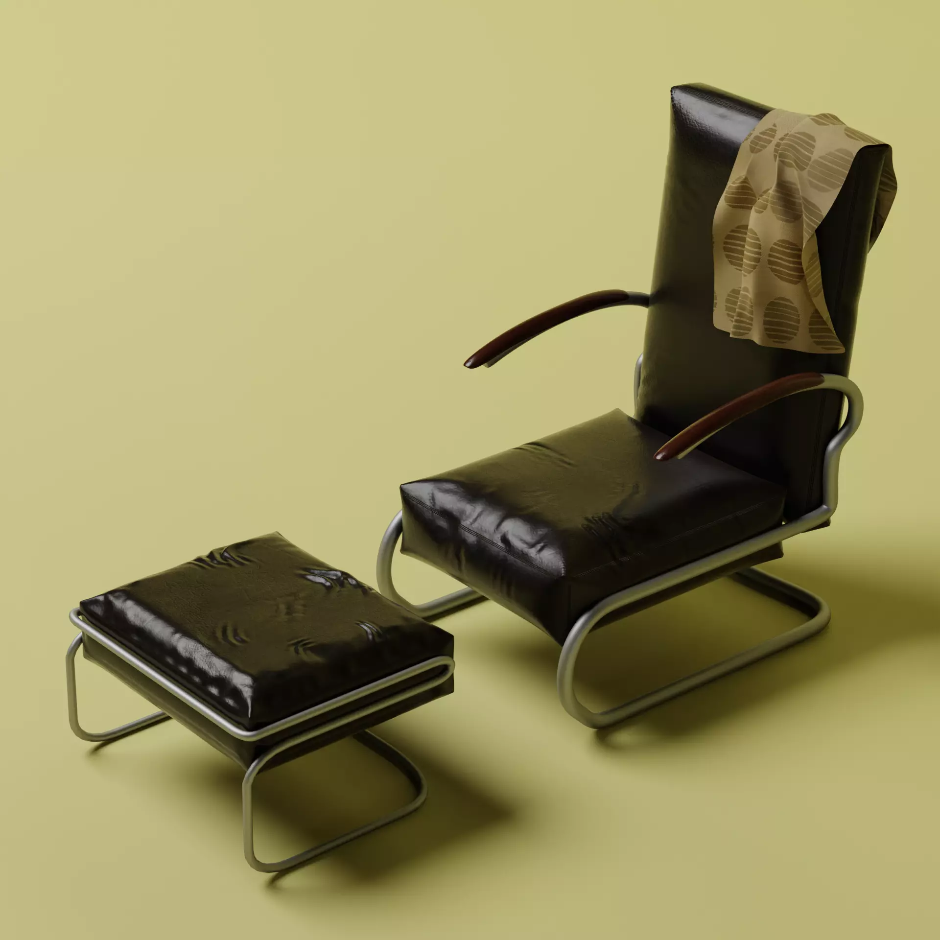 Leather chair with footstool 3D model_0