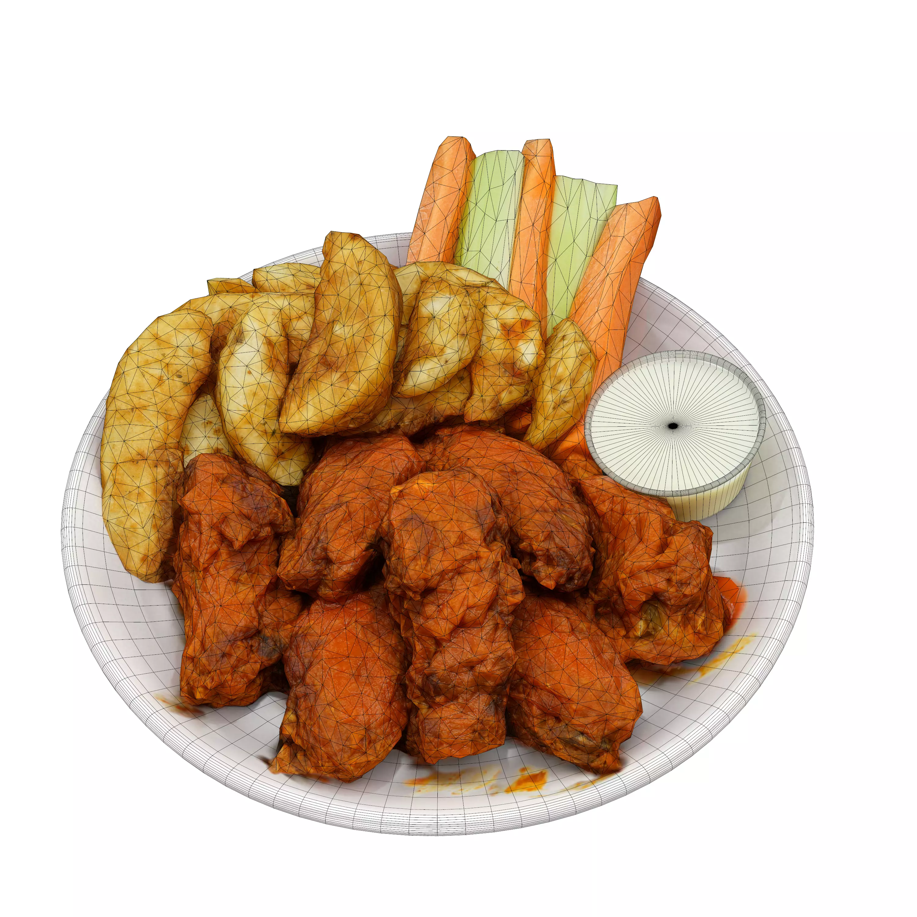 fried chicken with french fries Low-poly 3D Low-poly 3D model_0