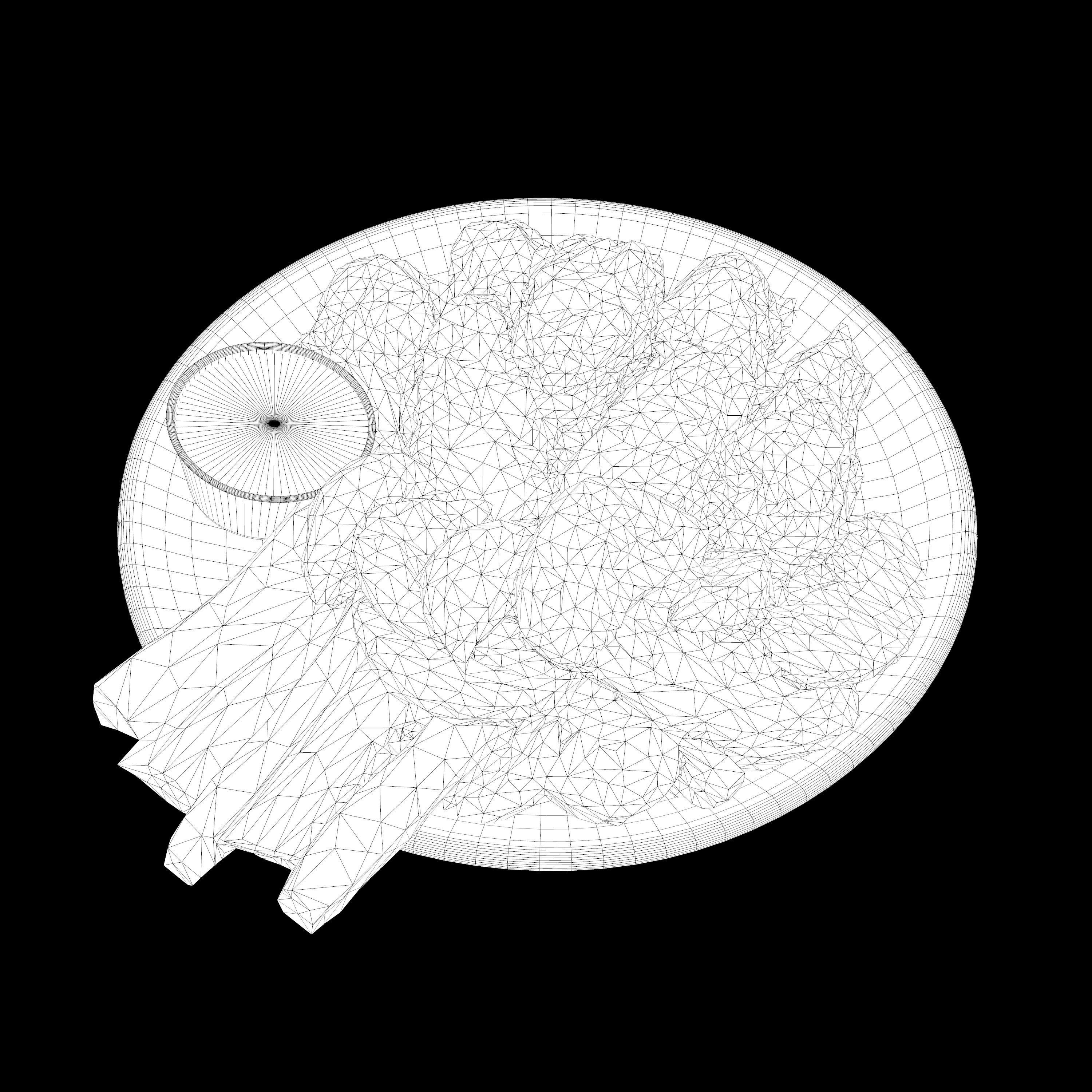 fried chicken with french fries Low-poly 3D Low-poly 3D model_13