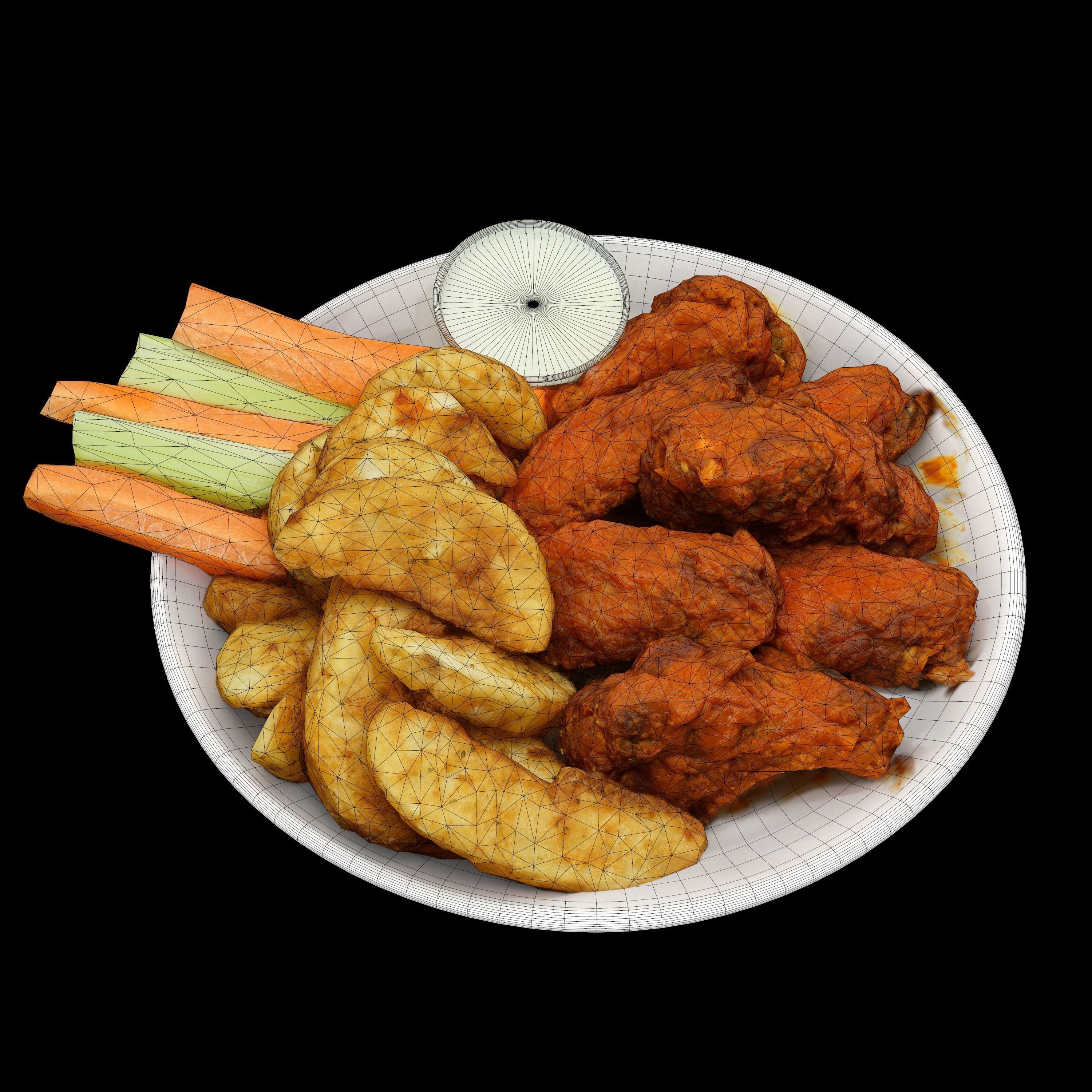 fried chicken with french fries Low-poly 3D Low-poly 3D model_2