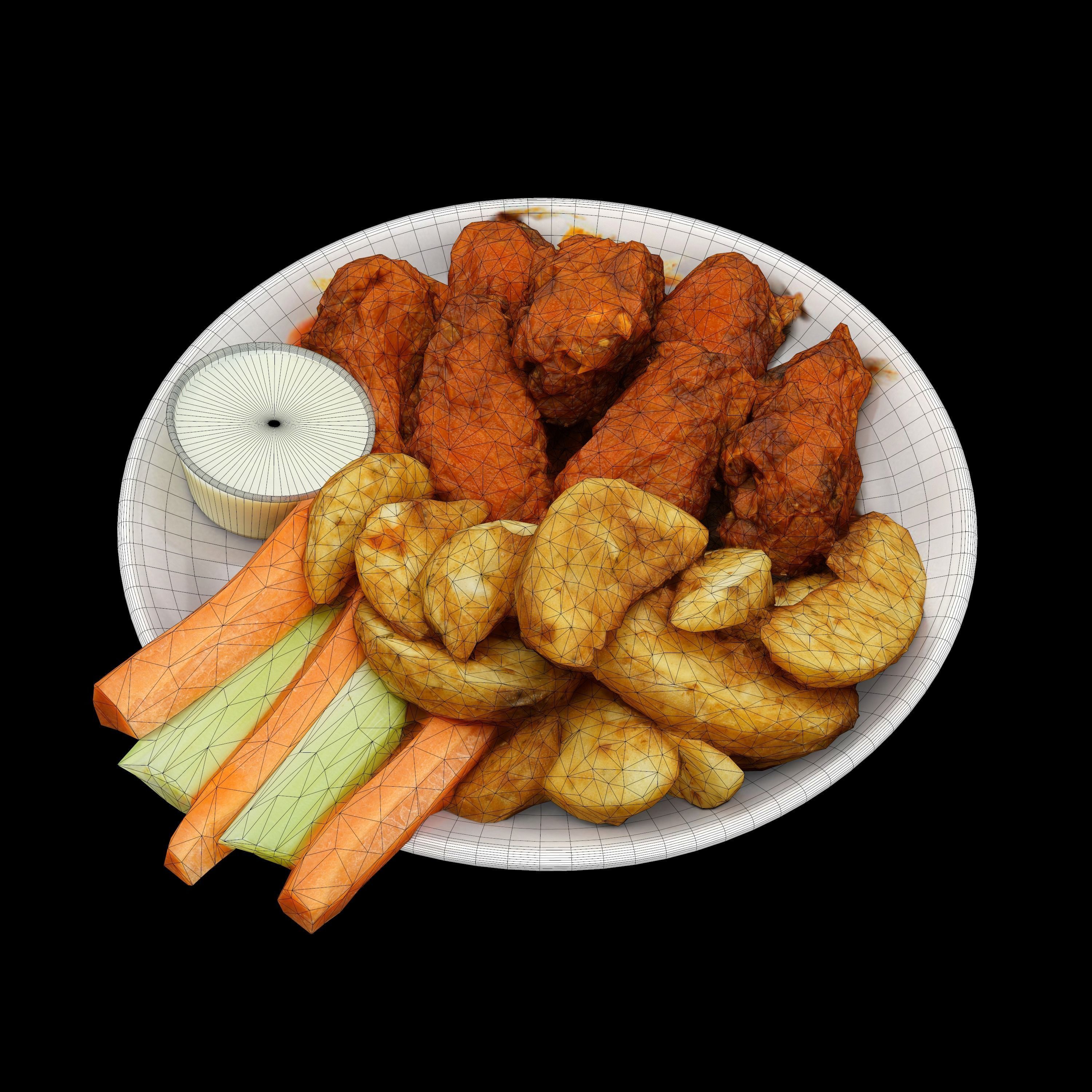 fried chicken with french fries Low-poly 3D Low-poly 3D model_3