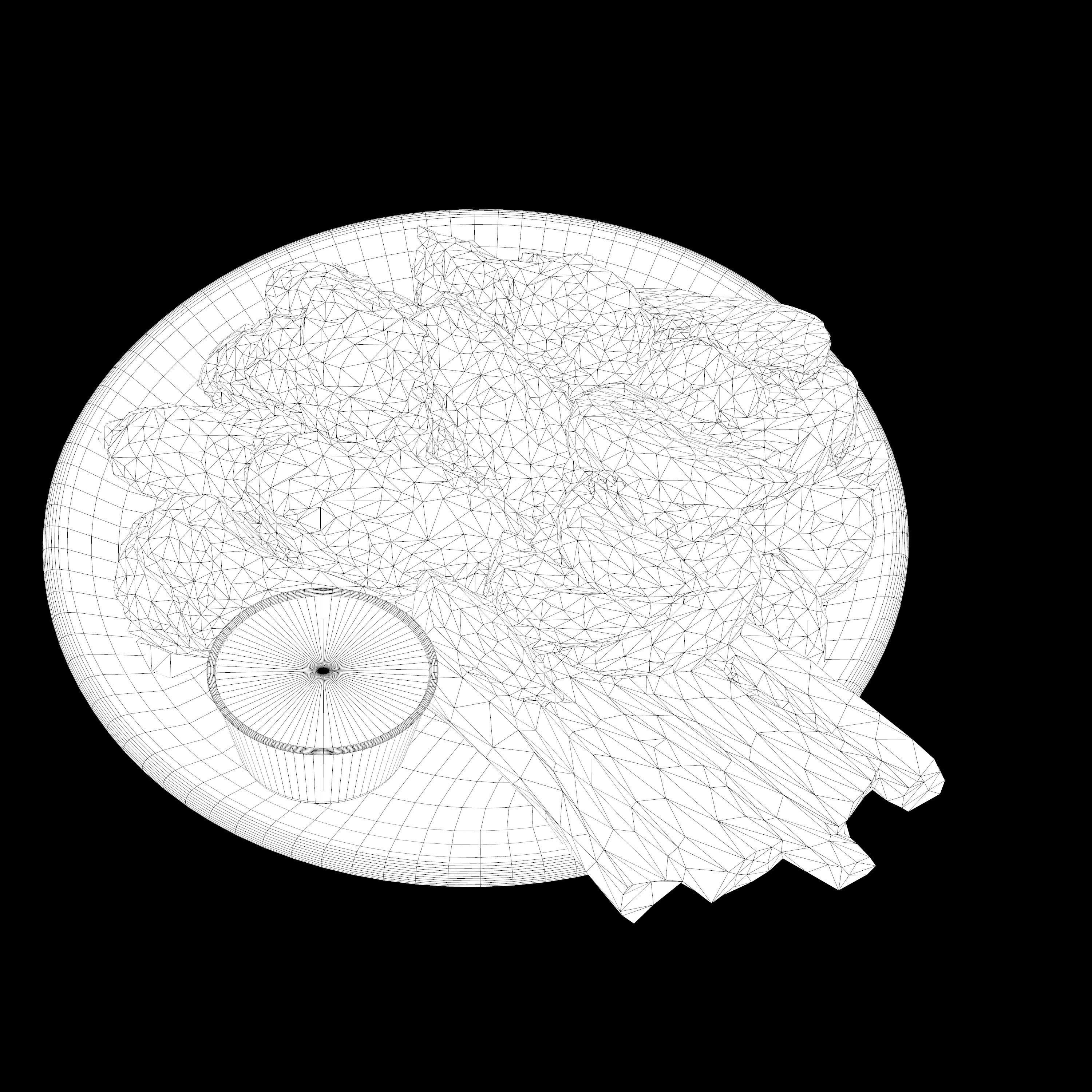 fried chicken with french fries Low-poly 3D Low-poly 3D model_14