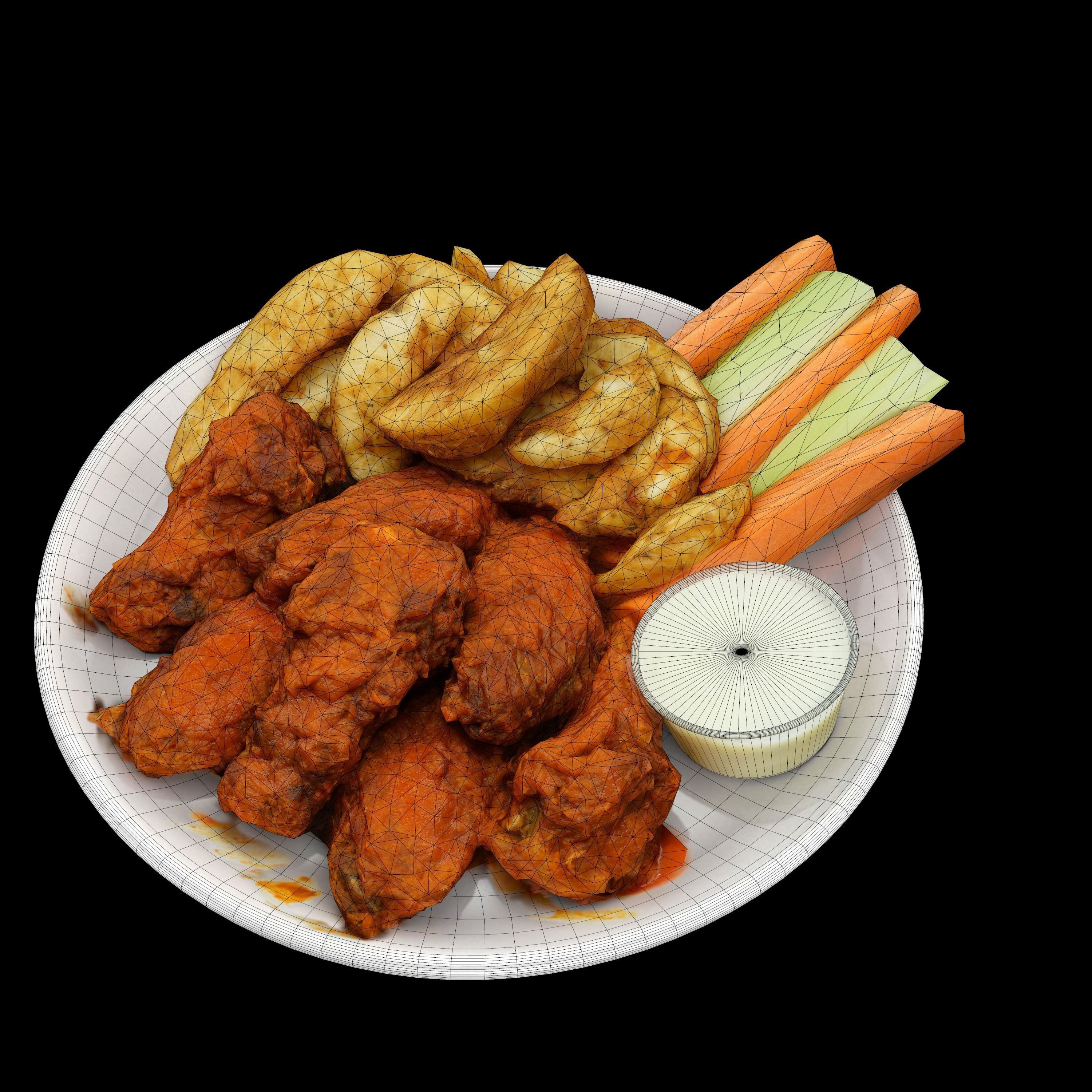 fried chicken with french fries Low-poly 3D Low-poly 3D model_5