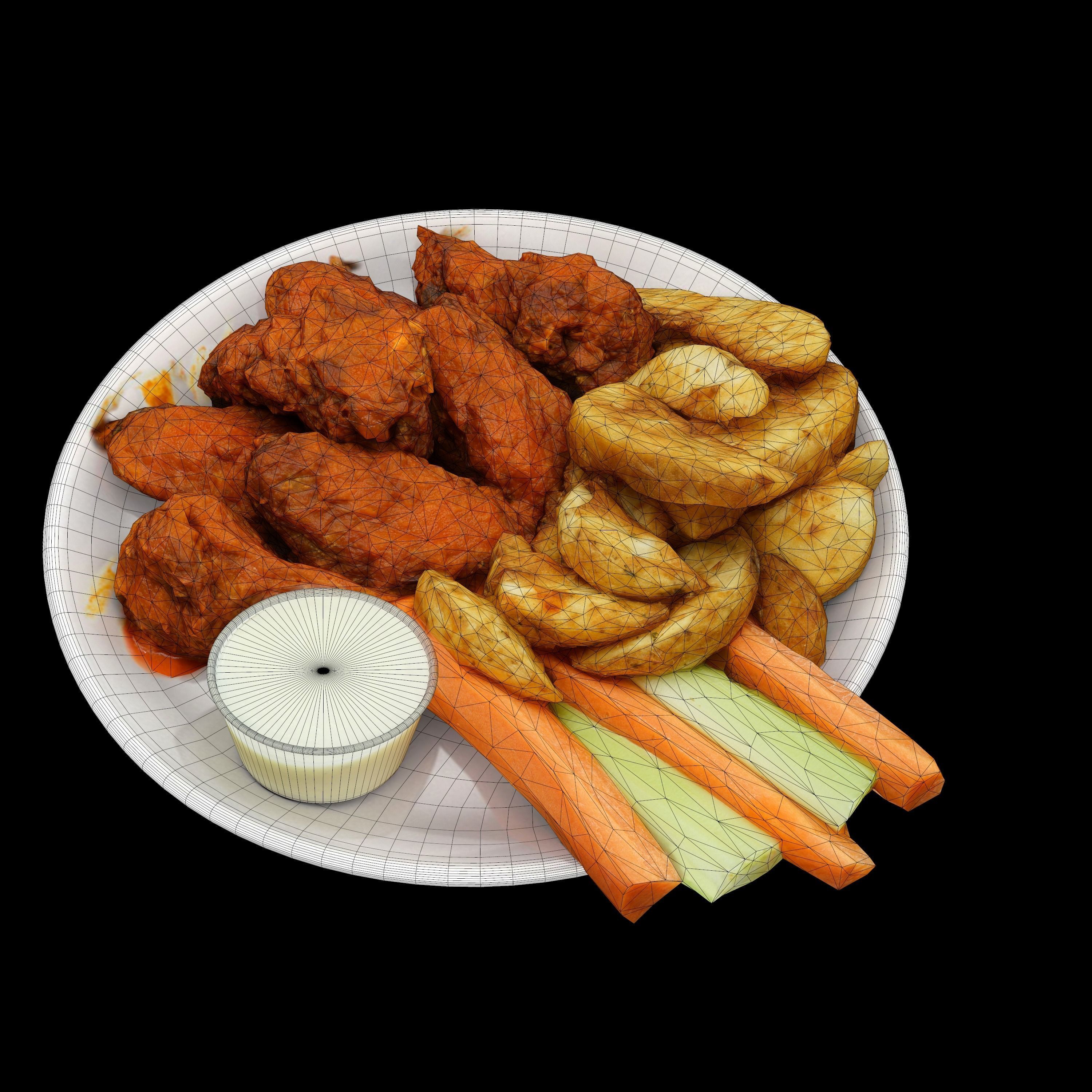 fried chicken with french fries Low-poly 3D Low-poly 3D model_4