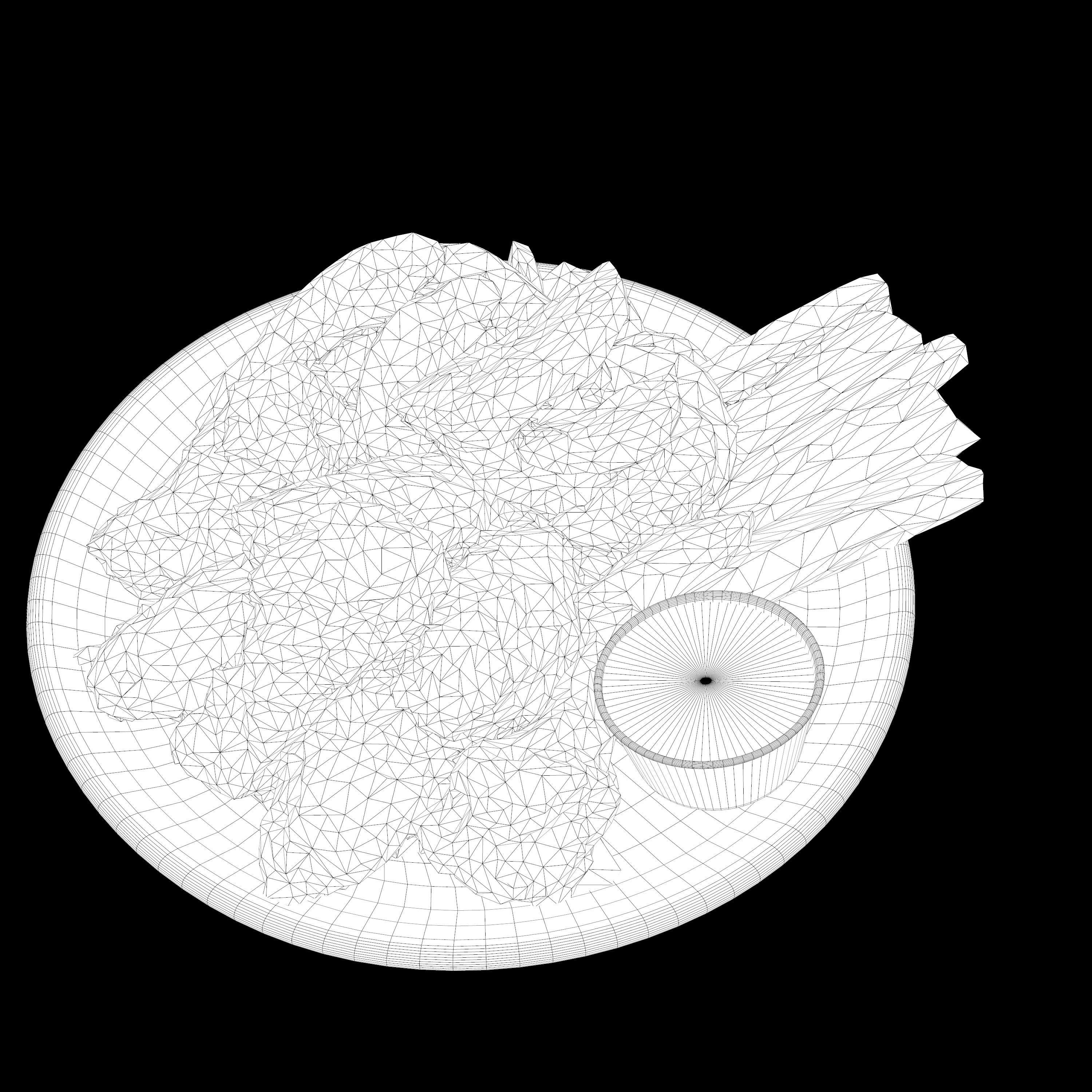 fried chicken with french fries Low-poly 3D Low-poly 3D model_15