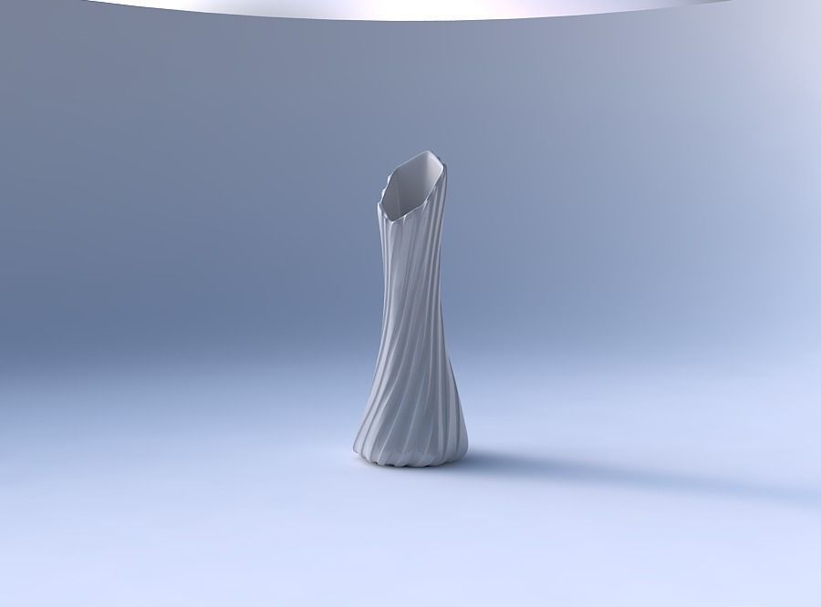Vase squeezed and bent hexagon with twisted smooth ribbons  3D print model_4