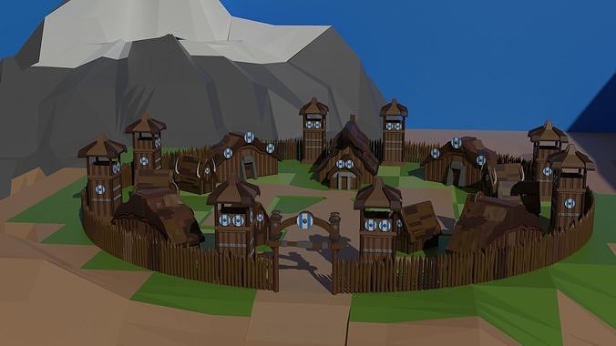 Low Poly Viking Town Low-poly 3D model