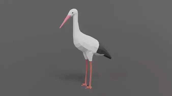 Low Poly Cartoon Stork Low-poly 3D model