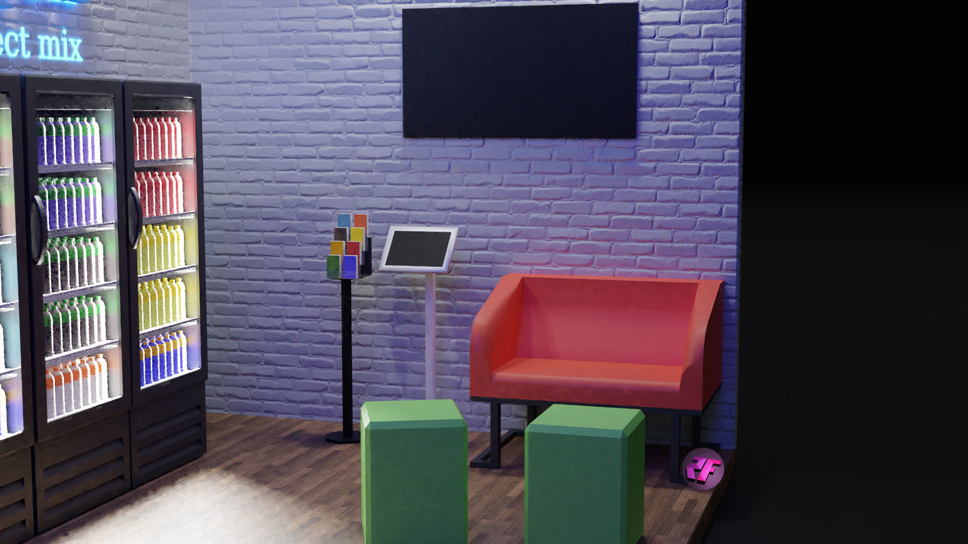 3D model Isometric energy drink booth with fridge refrigerator VR / AR ...