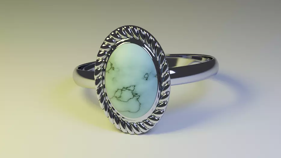 annulus silver ring with turquoise stone Free 3D model_0