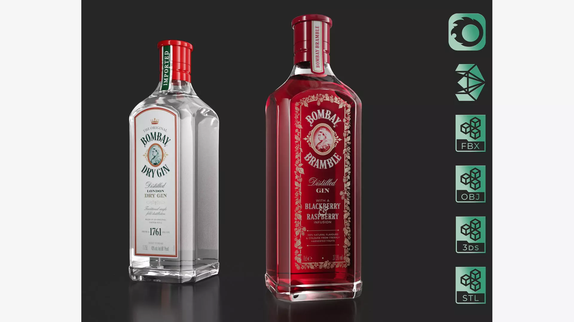 Bombay Dry Gin Bramble bottles set  03 3D model_0