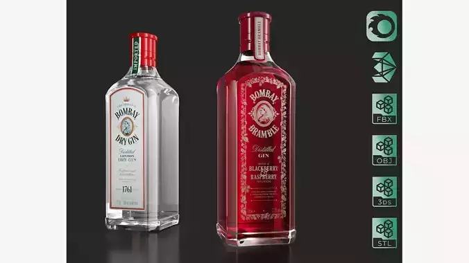 Bombay Dry Gin Bramble bottles set  03 3D model