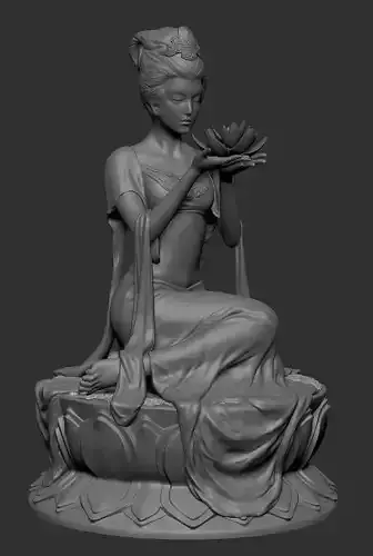 sculpture statue of woman holding lotus flower