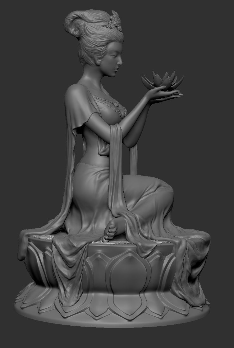 sculpture statue of woman holding lotus flower 3D model_1