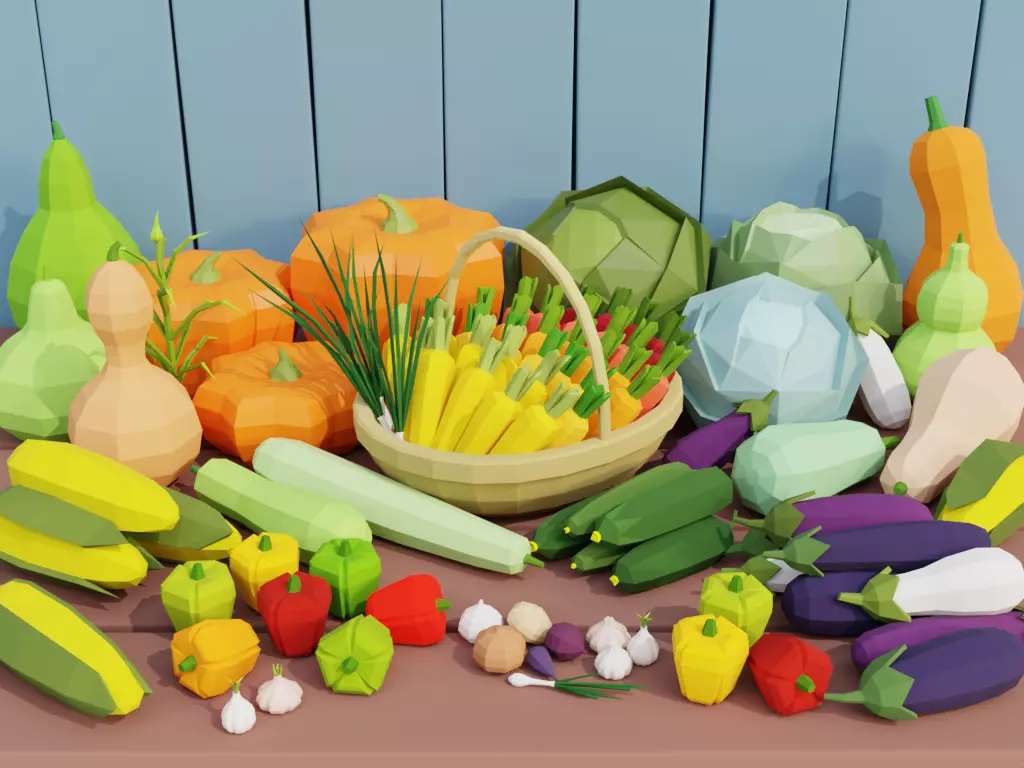 Low poly set of vegetables Low-poly 3D model_0