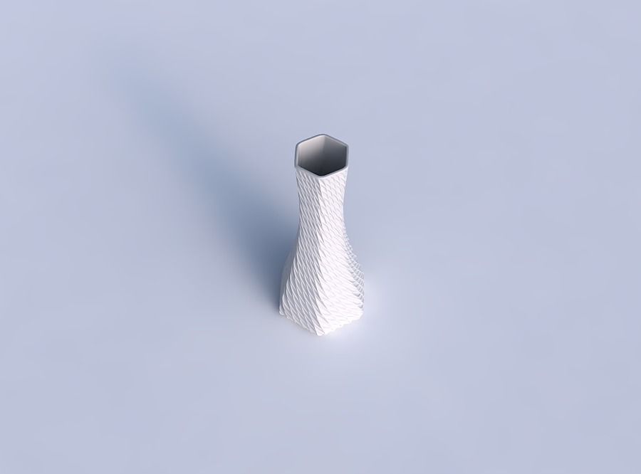 Vase squeezed hexagon with twisted diagonal grid dents 3D print model_1