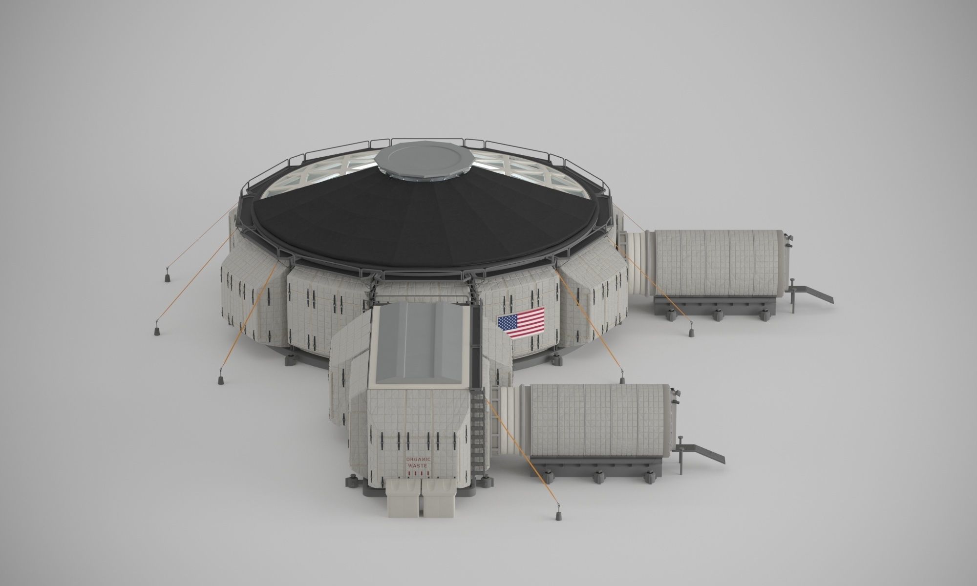 Martian base with rover and solar panels 3D model_9
