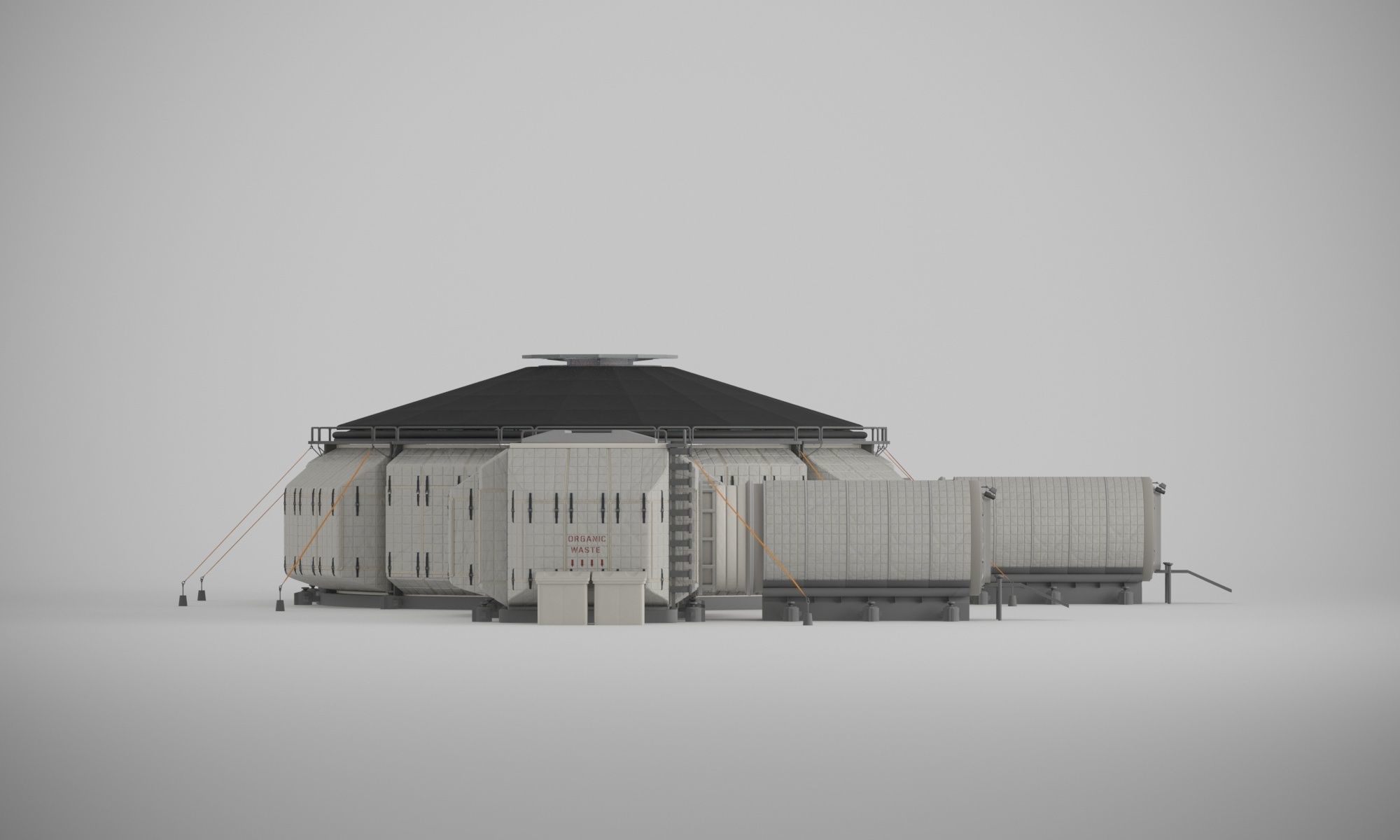 Martian base with rover and solar panels 3D model_8