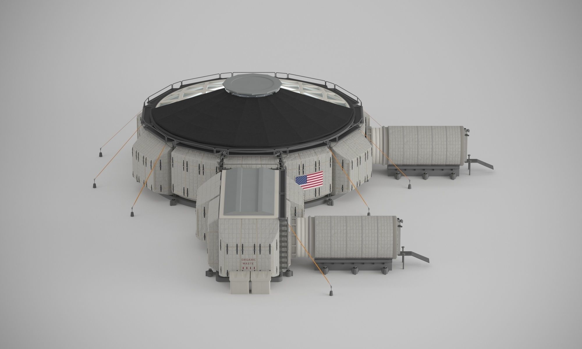 Martian base with rover and solar panels 3D model_12