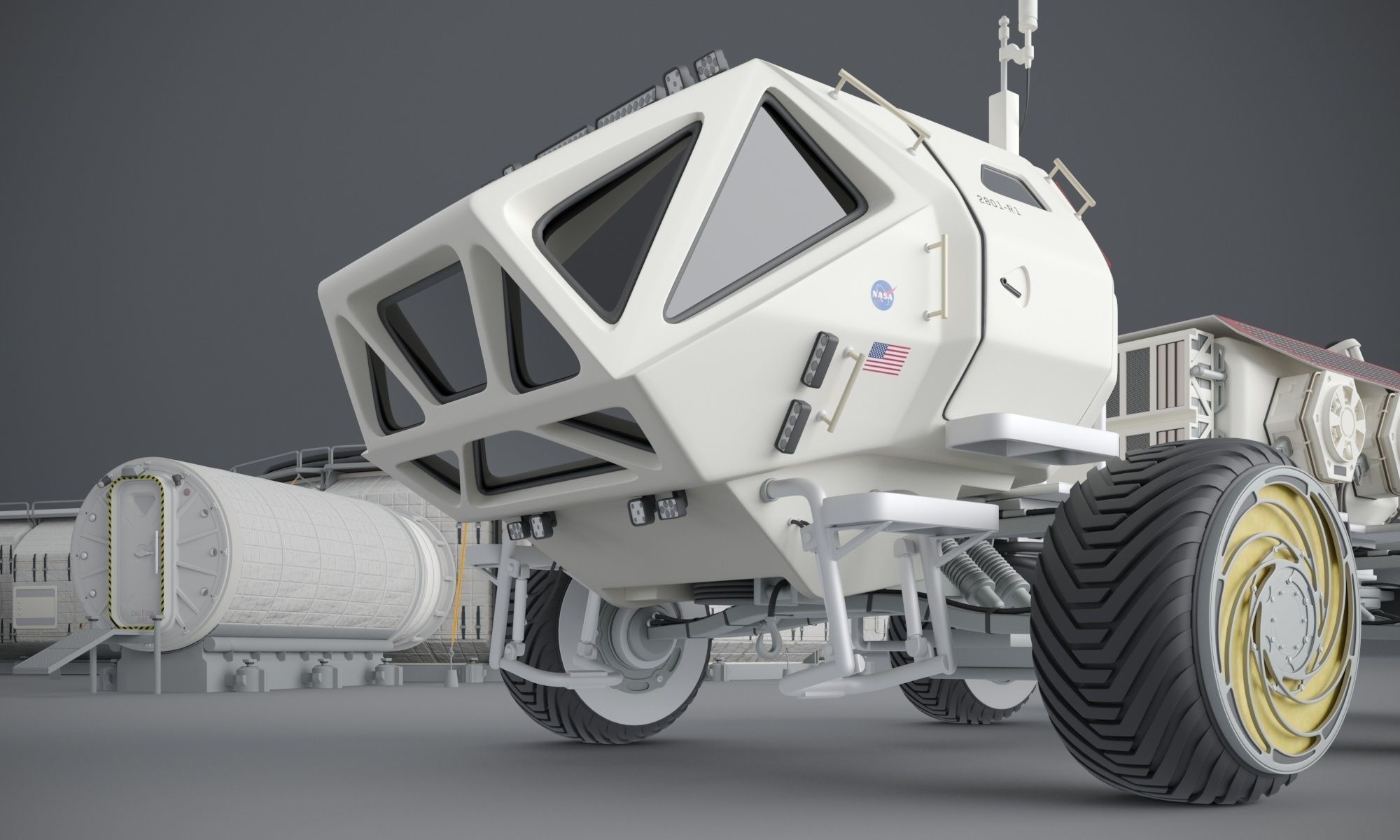 Martian base with rover and solar panels 3D model_3