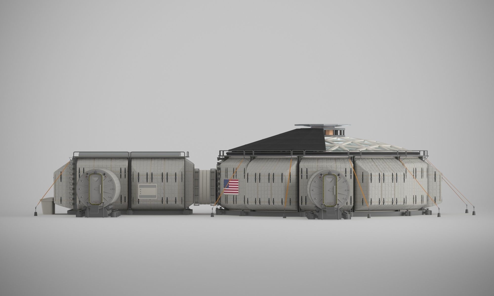 Martian base with rover and solar panels 3D model_5