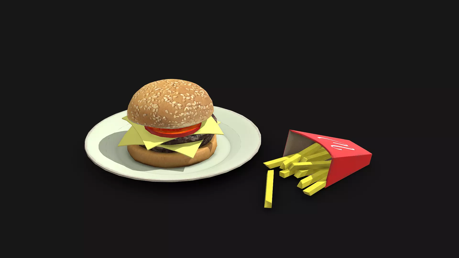 Hamburger and Fries - Lowpoly Free low-poly 3D model
