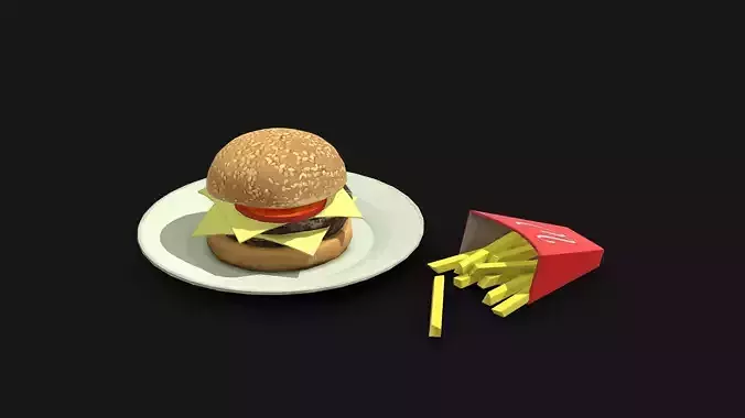 Hamburger and Fries - Lowpoly