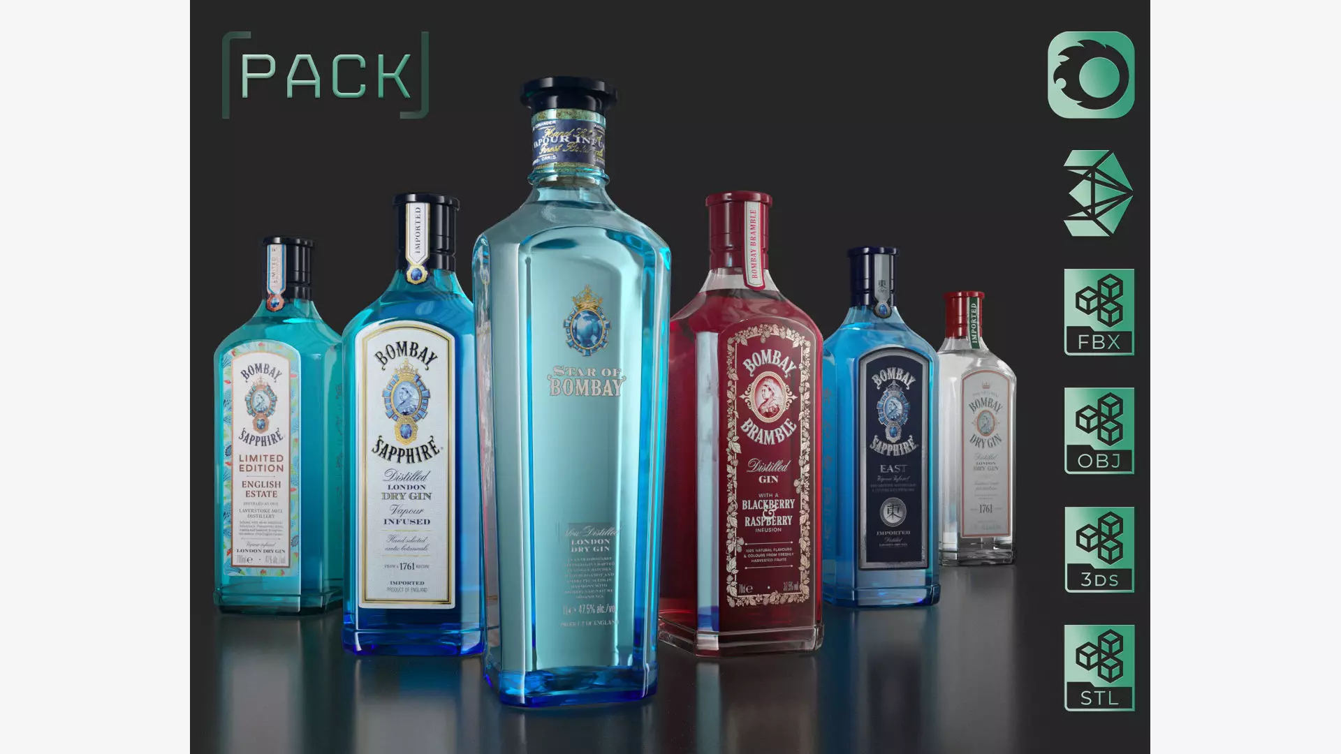 Bombay Gin Pack 3D Model Collection_0