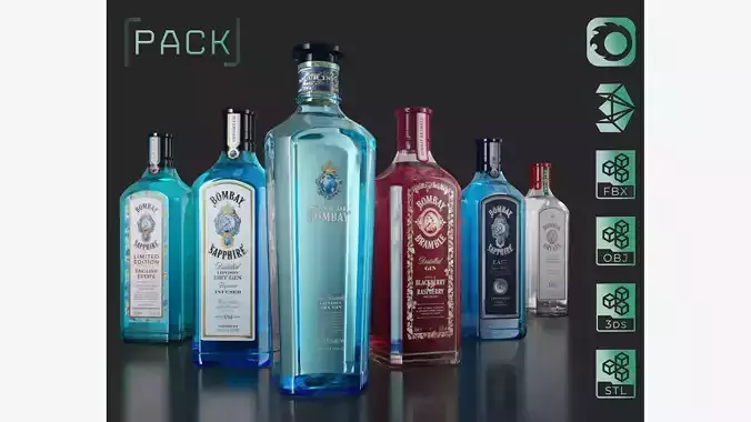 Bombay Gin Pack  3D Model Collection