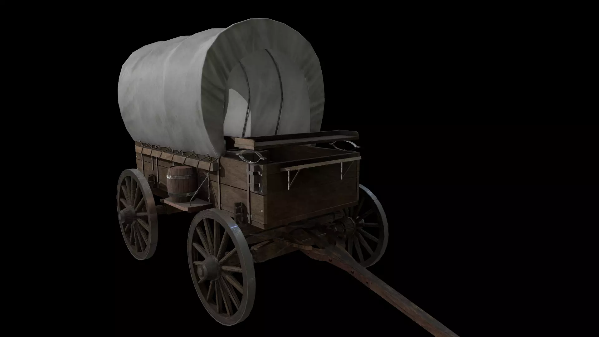 Western wagon Low-poly 3D model_0