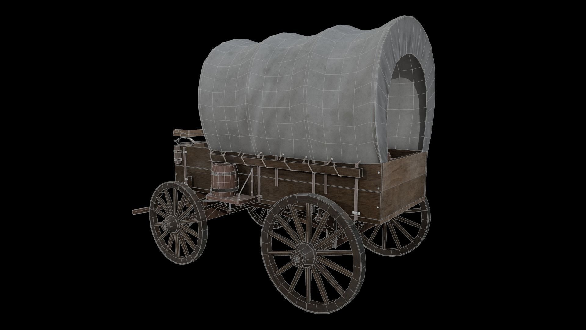 Western wagon Low-poly 3D model_1
