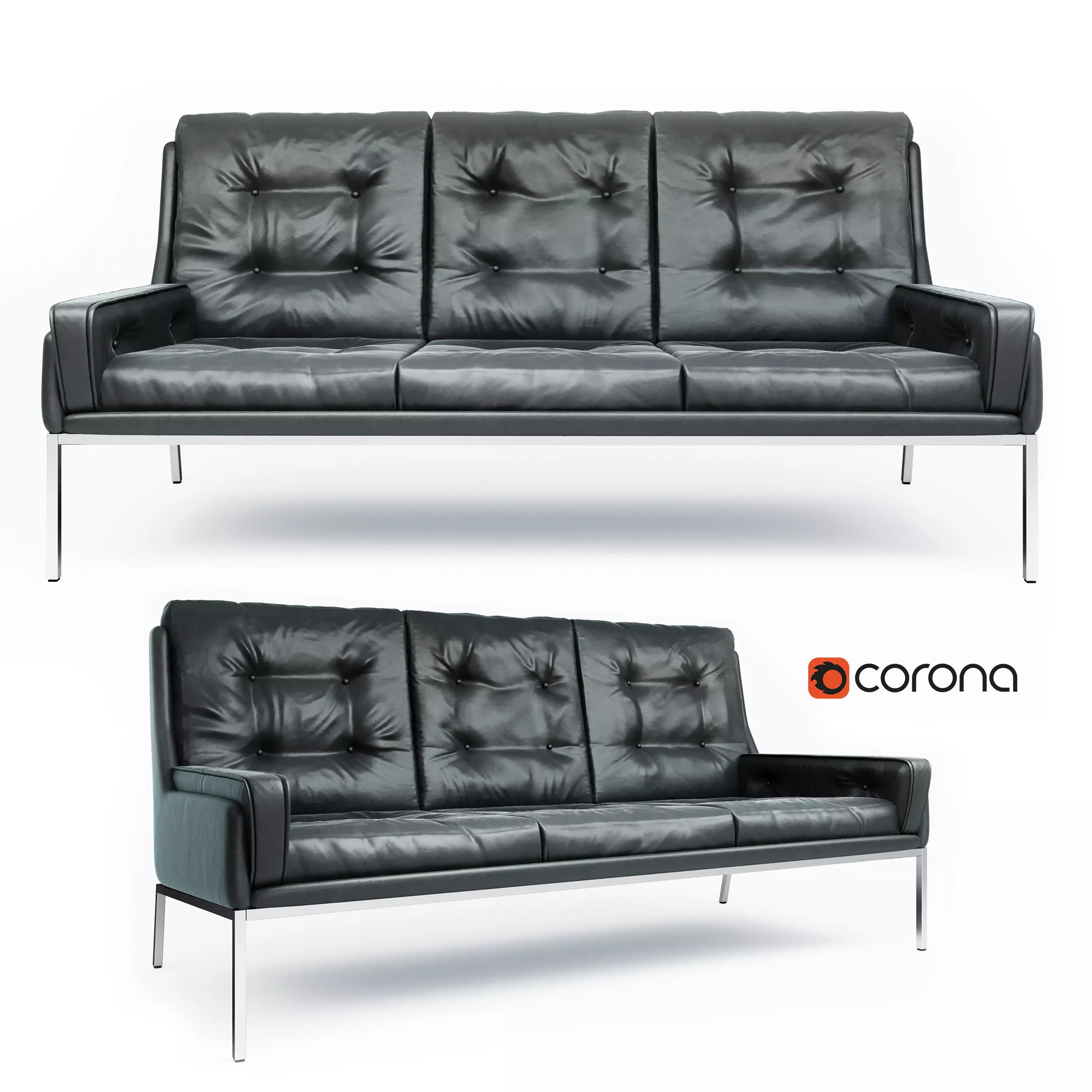 RareBlackLeatherSofa seater leather sofa Free 3D model_0