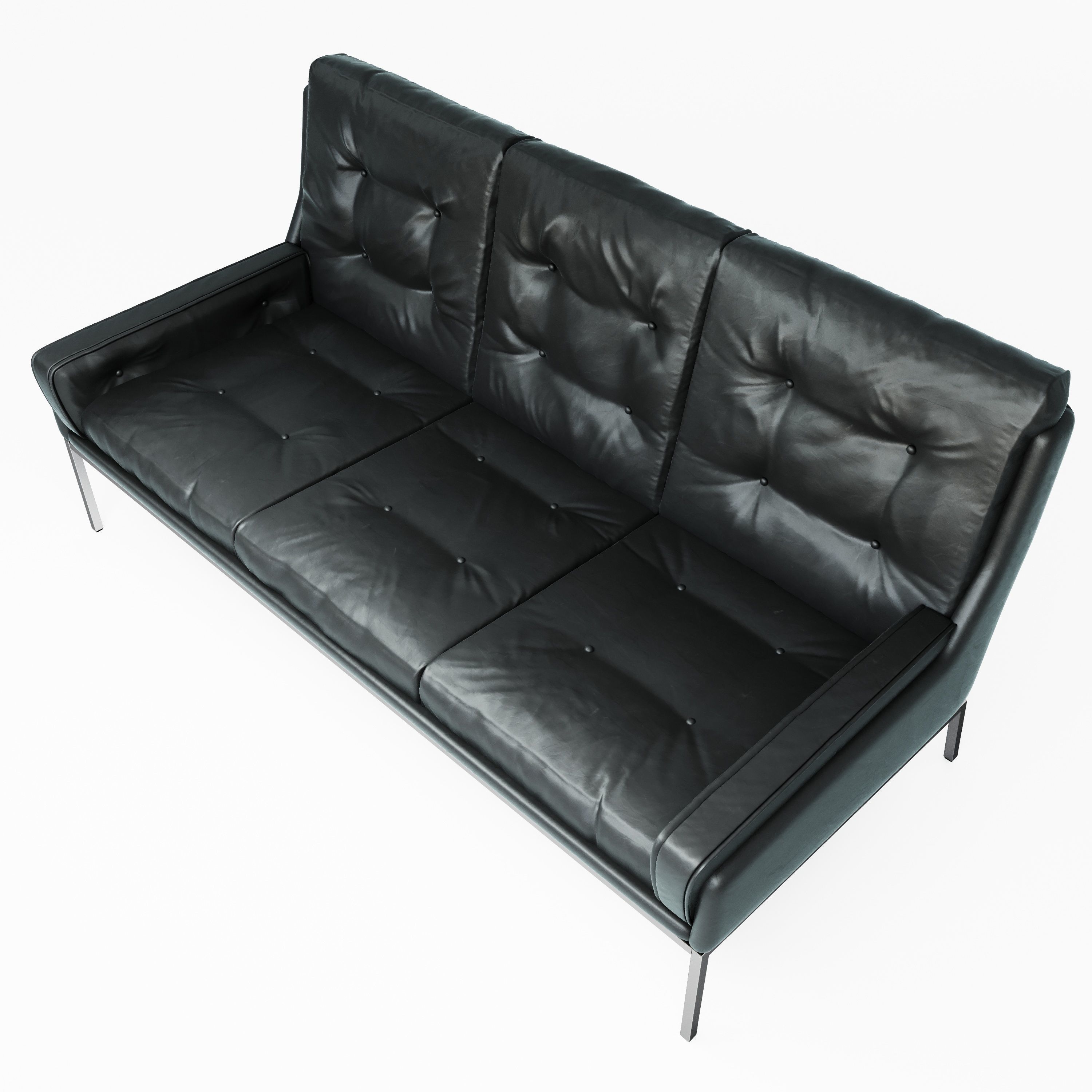 RareBlackLeatherSofa seater leather sofa Free 3D model_2