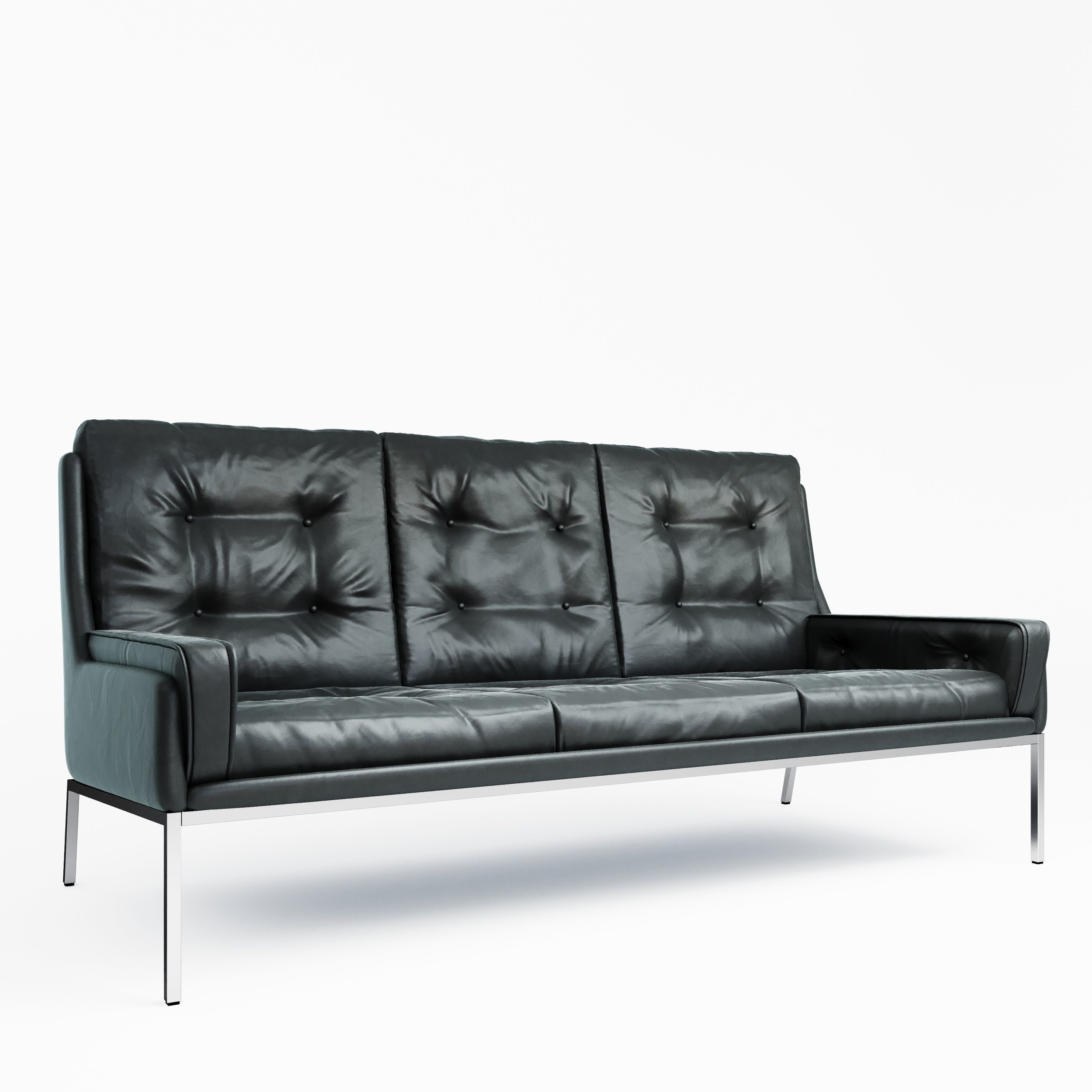 RareBlackLeatherSofa seater leather sofa Free 3D model_1
