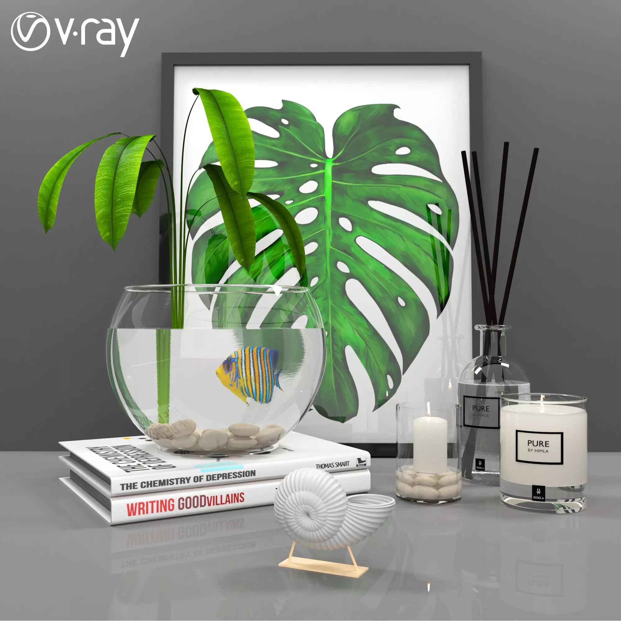 decorative set 02 with aquarium 3D model