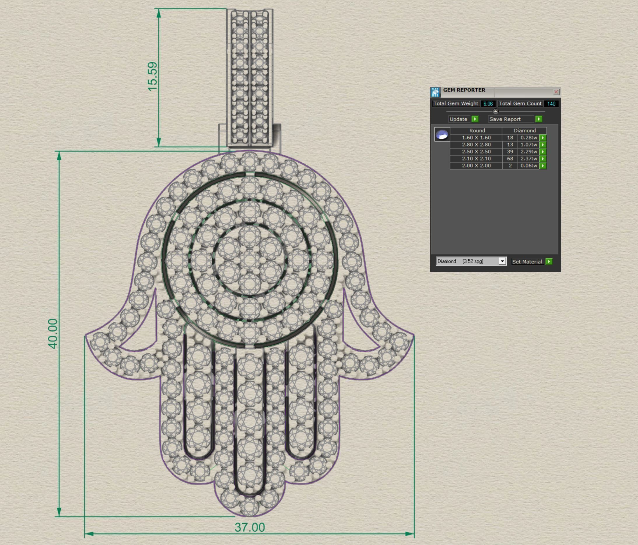 Hamsa Pendant Diamonds stl 3D model_3