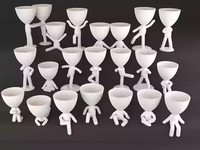 20 Pot plant with little person style 3D printable models 3D print model