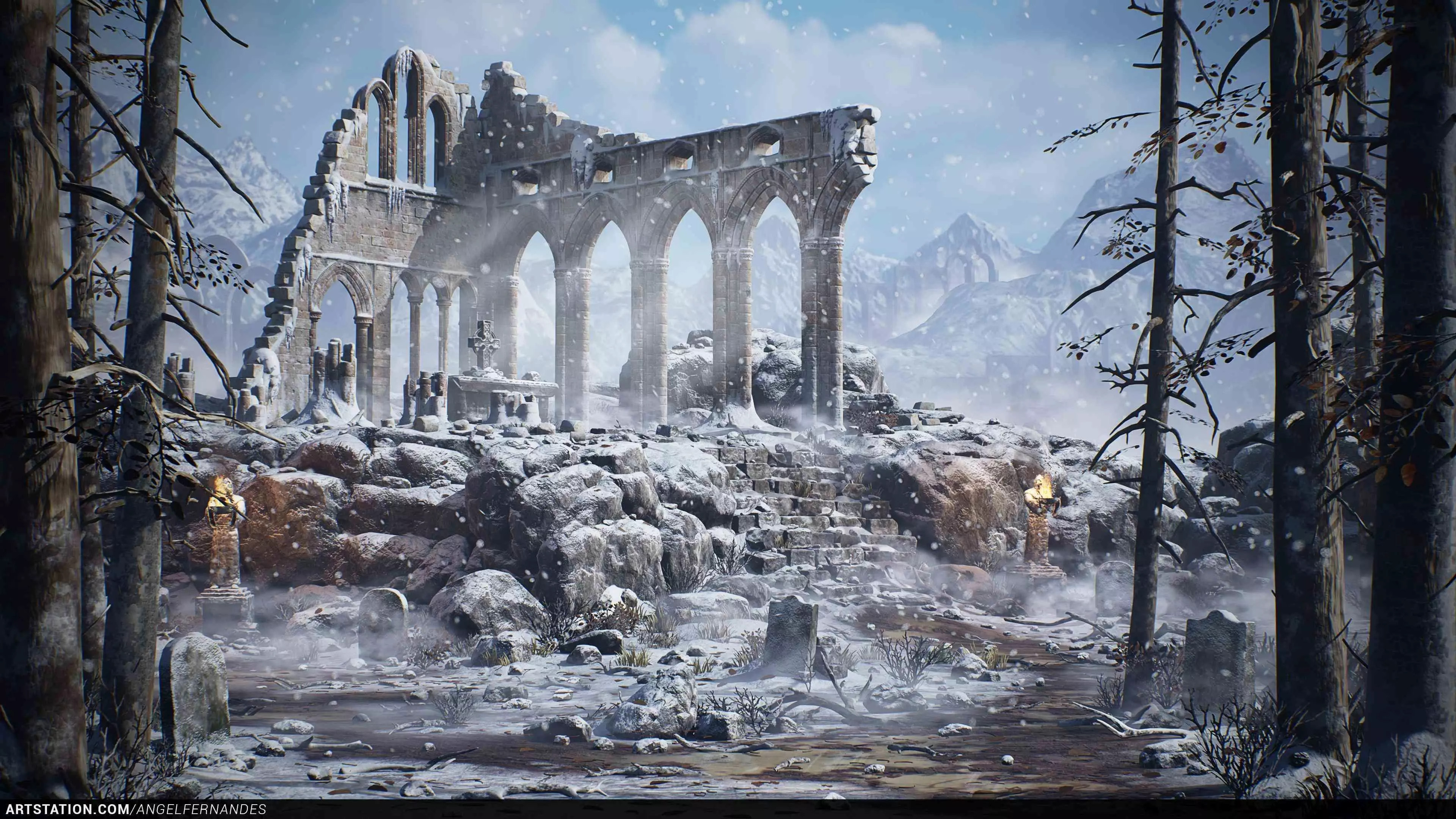 Modular Gothic Temple Environment UE4 Unreal Engine Low-poly 3D model