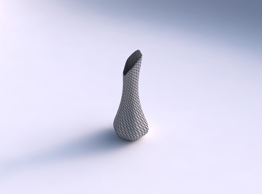 Vase top bent hexagon 2 with twisted diagonal grid pattern 3D print model_5