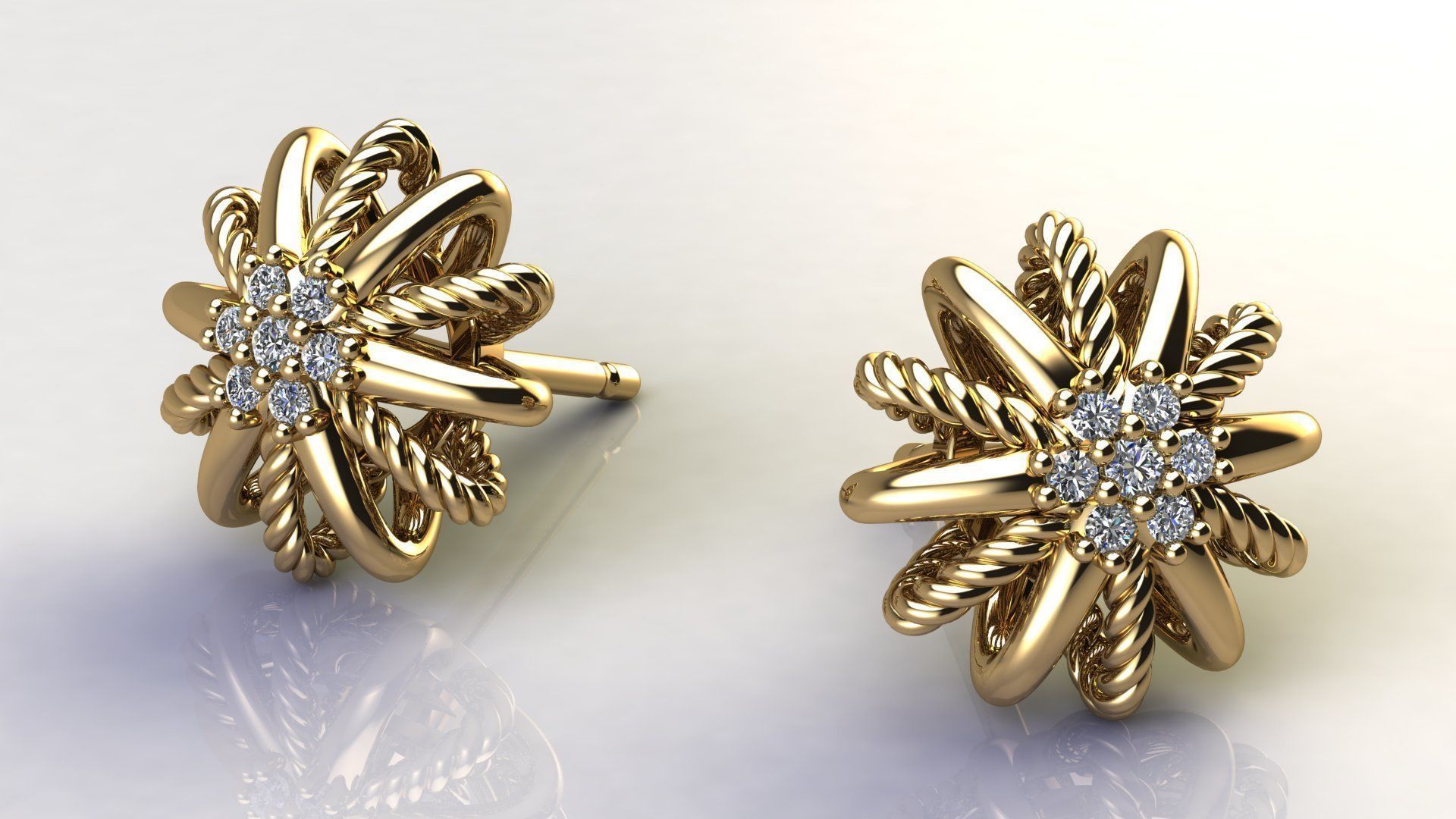 Starburst Earring with Diamonds size 10 mm 3D print model_5
