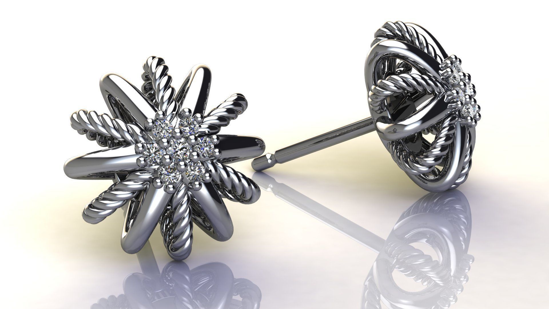 Starburst Earring with Diamonds size 10 mm 3D print model_2