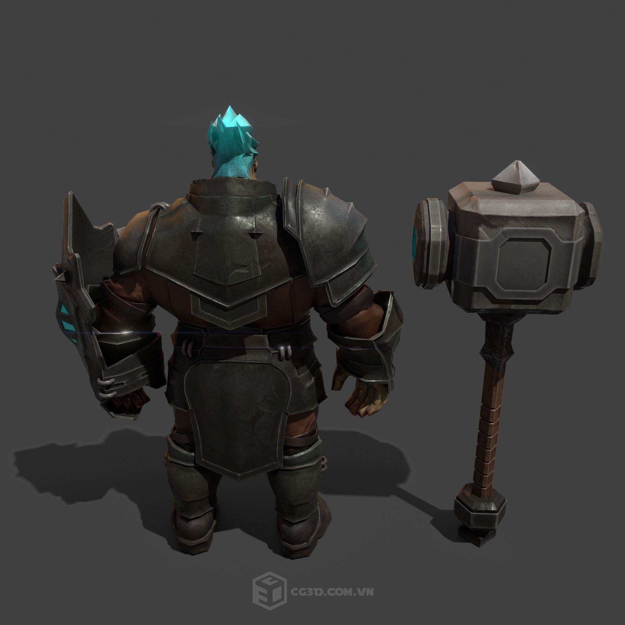 Hammer armored character with hair Low-poly 3D model_6