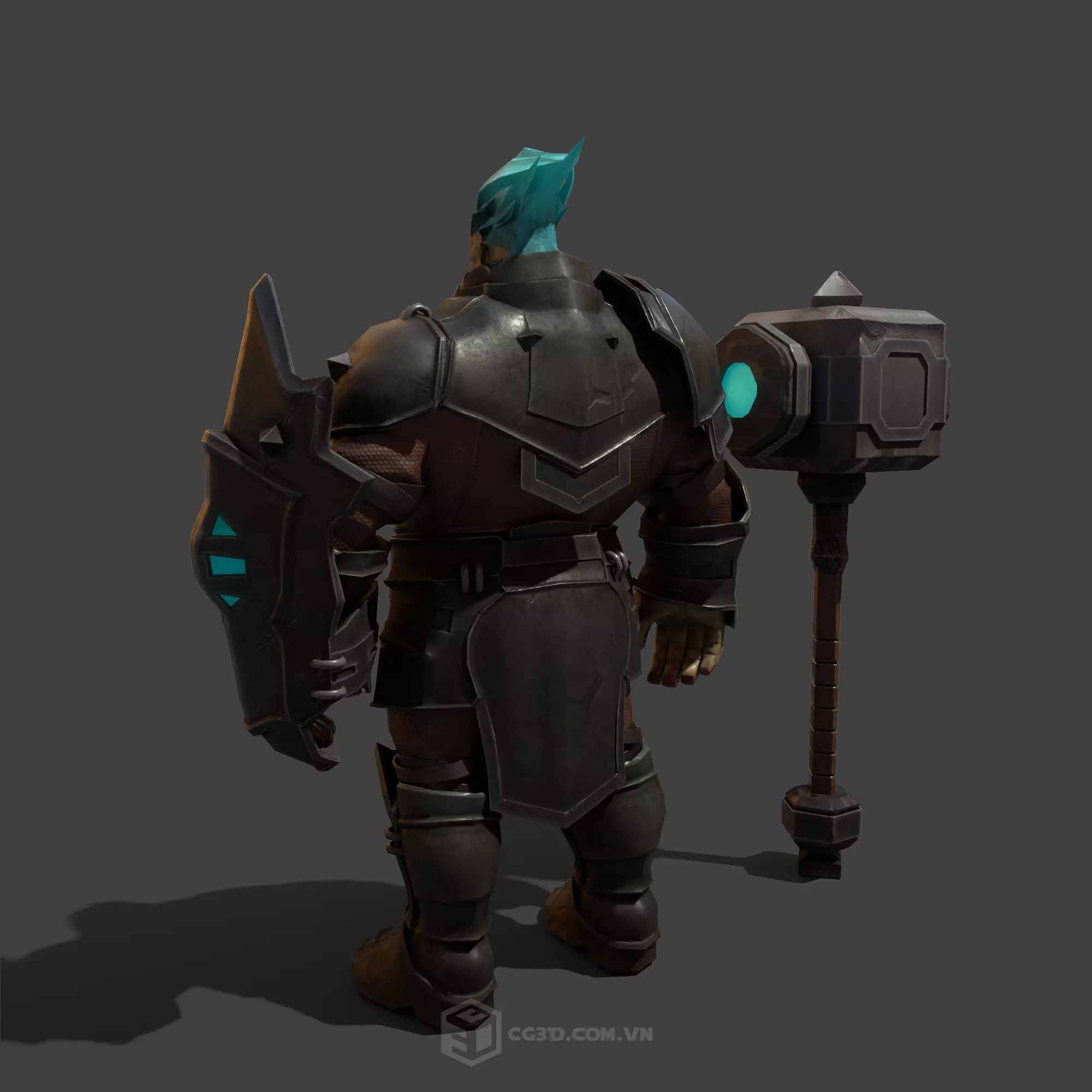 Hammer armored character with hair Low-poly 3D model_0