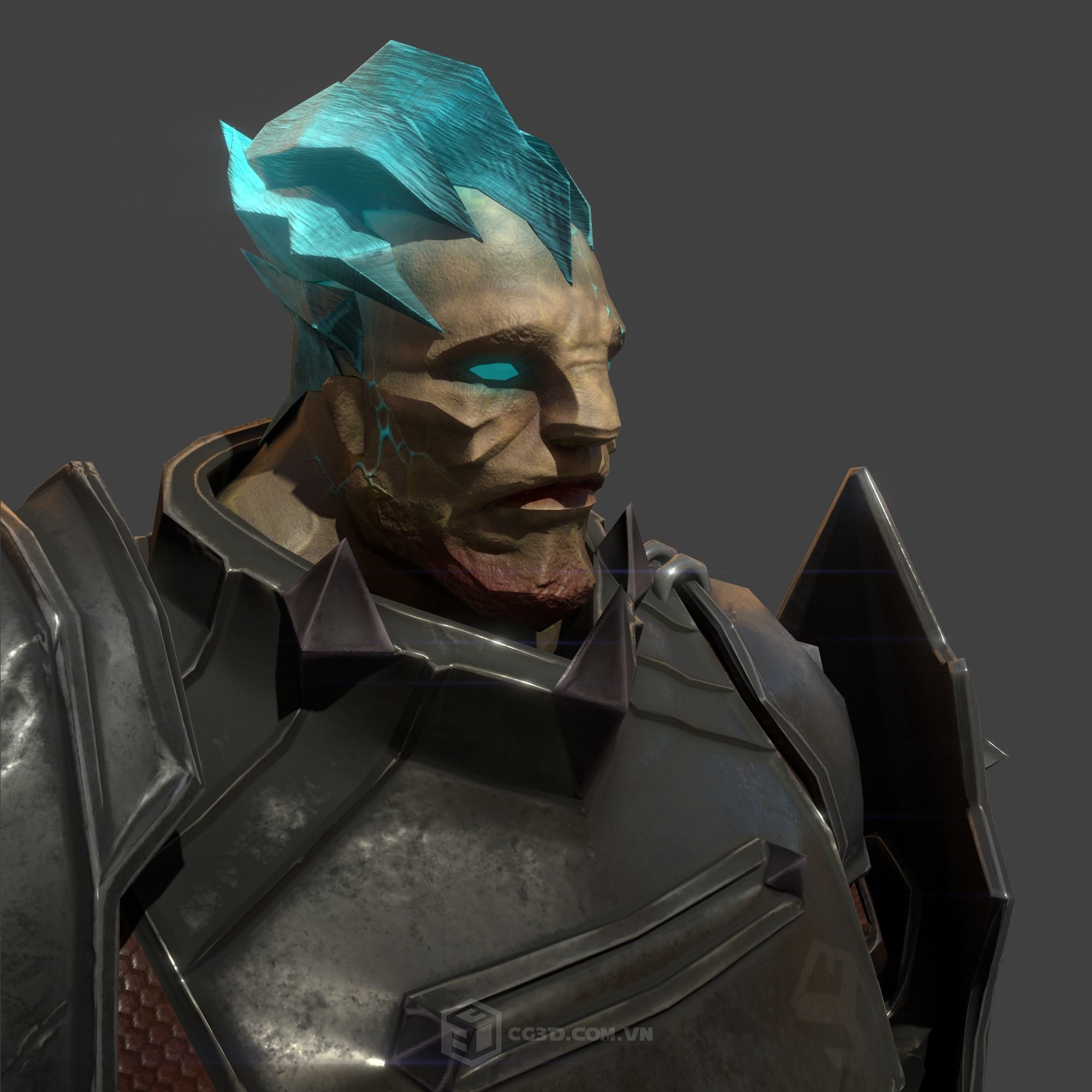 Hammer armored character with hair Low-poly 3D model_2