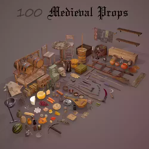 100 Medieval Props Pack 3D Model Collection