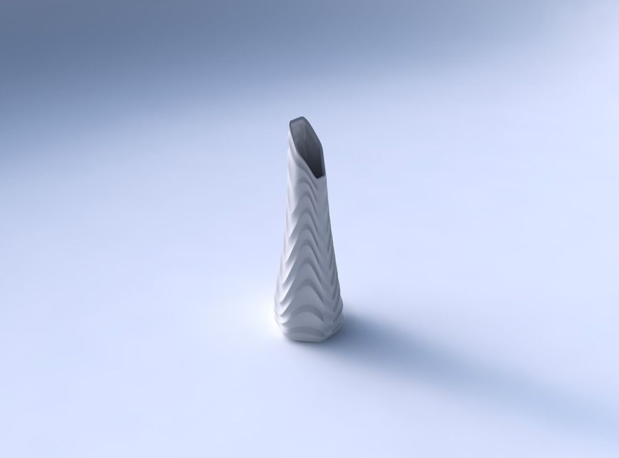 Vase top bent hexagon with curved horizontal wavy sections 3D print model_3