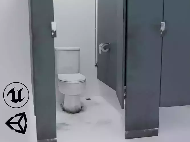Dirty Restroom Stall Set Low-poly 3D model